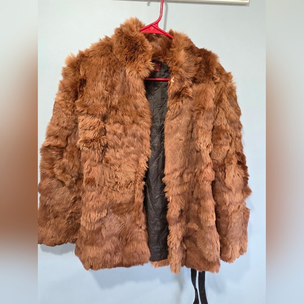 Opera Rabbit Fur Coat Ladies Small Unique Vintage Jacket With Leather Tie Belt